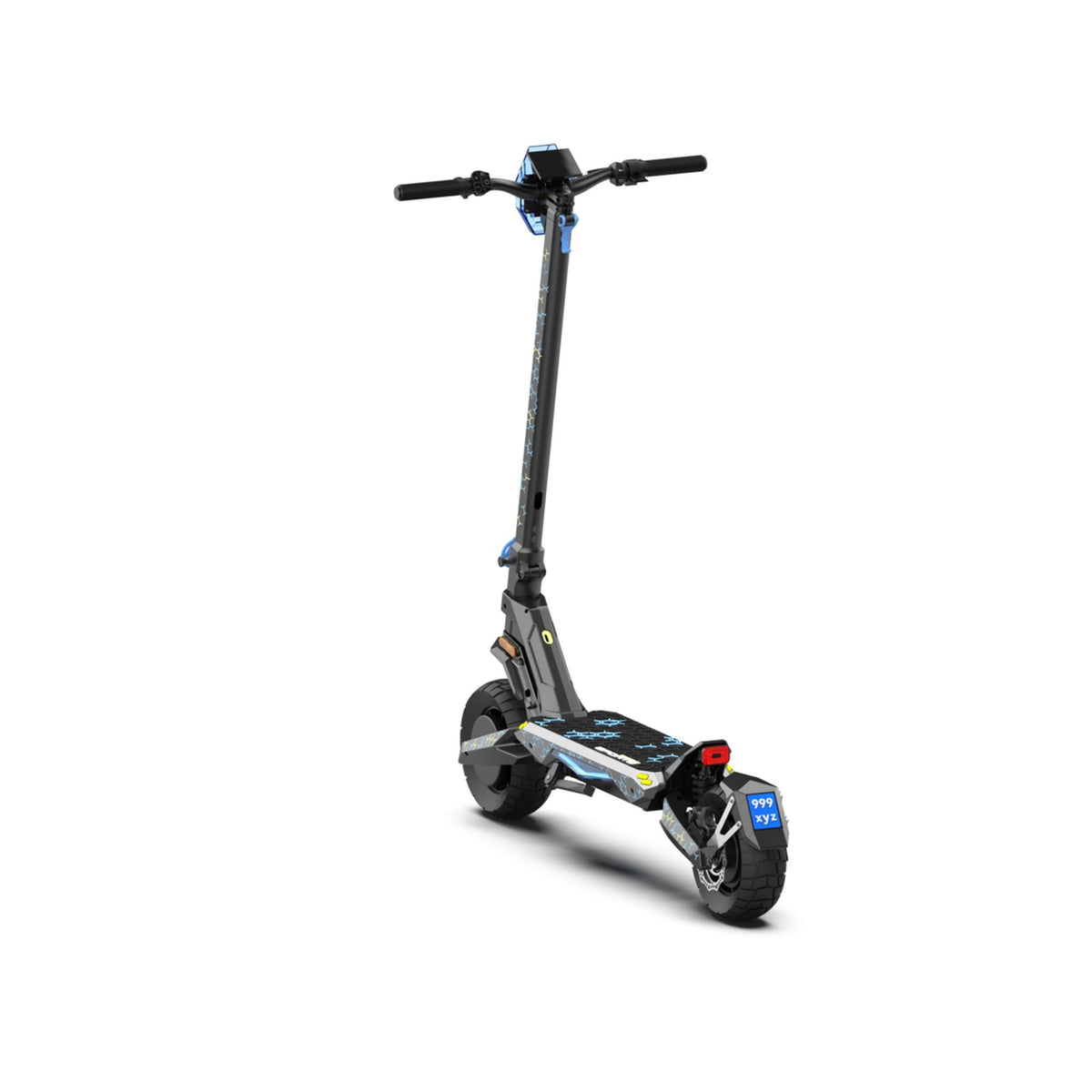 Trottinette électrique Boe G2 bleue, vue de trois quarts avant sur fond blanc