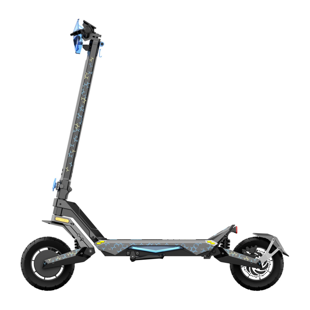 Trottinette électrique Boe G2 bleue, vue de profil sur fond blanc